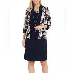 R&M Richards Navy and Pink Dress with Jacket